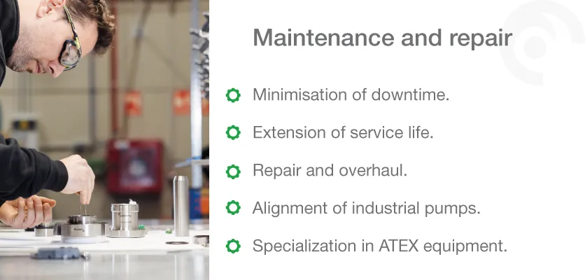 Maintenance and repair services focusing on downtime reduction, service life extension, and ATEX equipment specialization