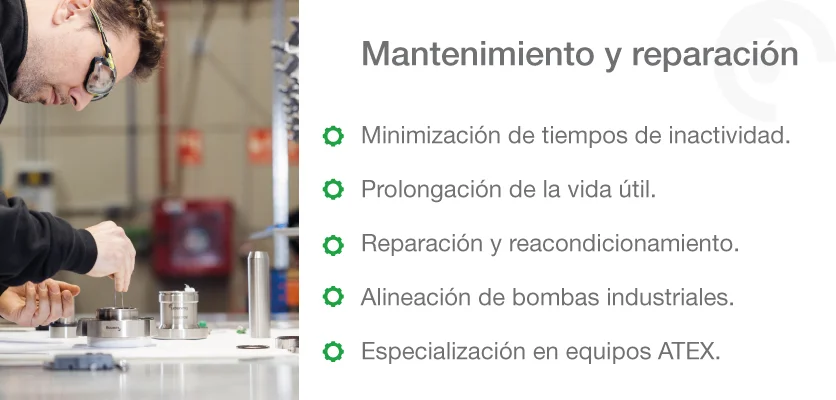 Técnico ajustando maquinaria industrial para servicios de mantenimiento y reparación.