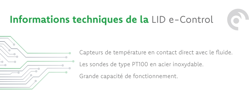 Informations techniques sur LID e-Control avec capteurs de température et sondes PT100.