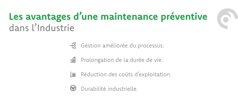 Avantages de la maintenance préventive dans l'industrie, incluant la réduction des coûts et la durabilité.