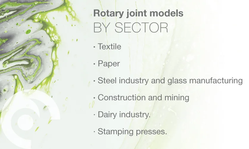 Rotary joint models used in various industries like textile, steel, and paper