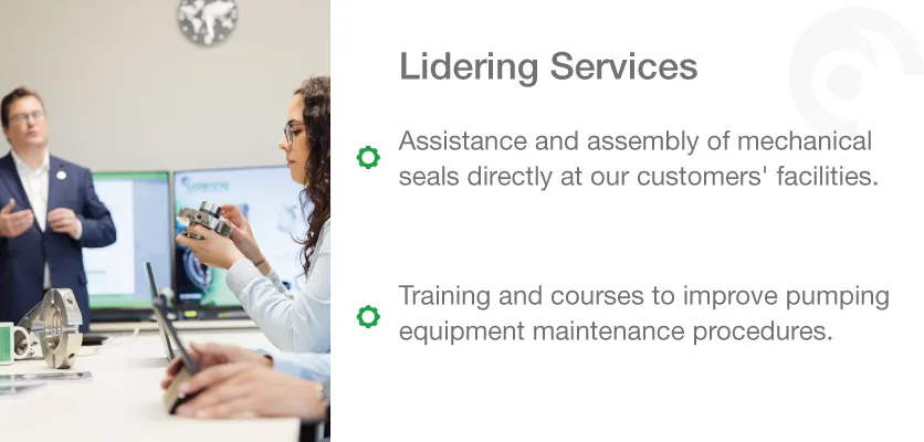 Lidering services for mechanical seal assembly assistance and training on maintenance procedures.